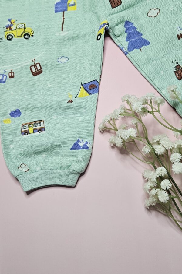 Premium Muslin Pyjama Set – "The mountain camper(mint green)" Edition