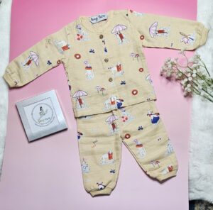 Premium Muslin Pyjama Set – "Sand & Surf Dog" Edition