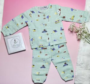 Premium Muslin Pyjama Set – "The mountain camper(mint green)" Edition