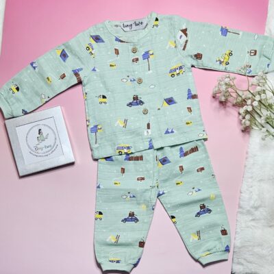 Premium Muslin Pyjama Set – "The mountain camper(mint green)" Edition