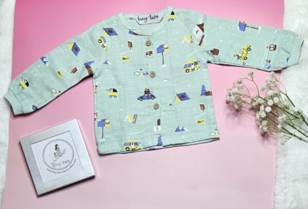 Premium Muslin Pyjama Set – "The mountain camper(mint green)" Edition