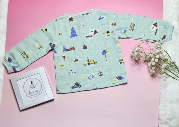 Premium Muslin Pyjama Set – "The mountain camper(mint green)" Edition