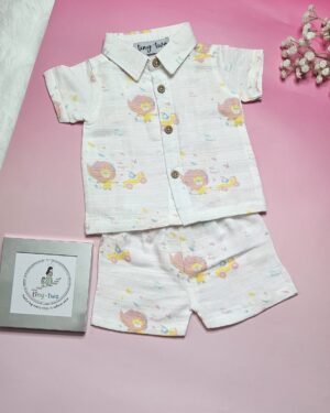 Premium Muslin Short Set – "Hola Amigo Lion" Edition