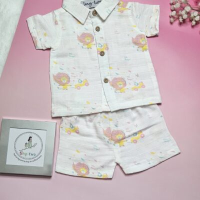 Premium Muslin Short Set – "Hola Amigo Lion" Edition
