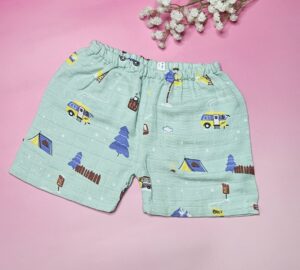 Premium Muslin Short Set – "Mountain camper(Mint green)" Edition