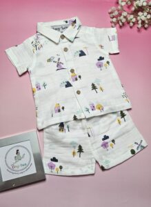 Premium Muslin Short Set – "Country Windmill" Edition