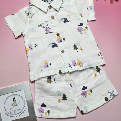 Premium Muslin Short Set – "Country Windmill" Edition