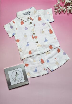 Premium Muslin Short Set – "Party Bird" Edition