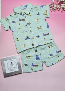Premium Muslin Short Set – "Mountain camper(Mint green)" Edition