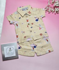 Premium Muslin Short Set – "Beach Day Dog" Edition