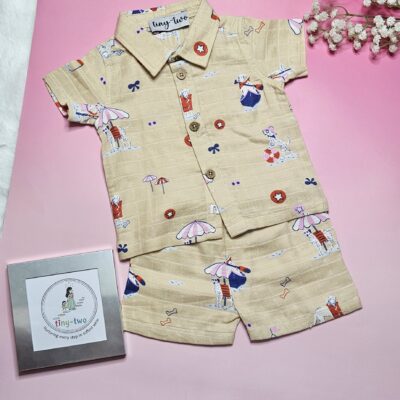 Premium Muslin Short Set – "Beach Day Dog" Edition