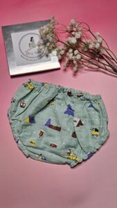 Premium Muslin Frock & Bloomers Set – "Mountain camper(Mint green)"