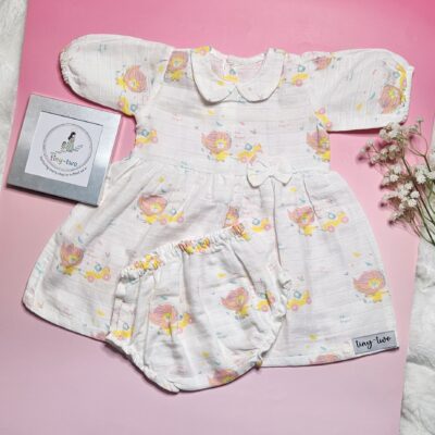 Premium Muslin Frock & Bloomers Set – "Hola Amigo Lion"