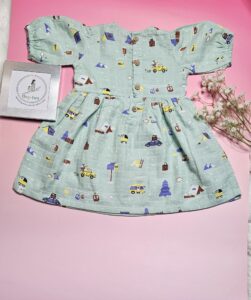 Premium Muslin Frock & Bloomers Set – "Mountain camper(Mint green)"