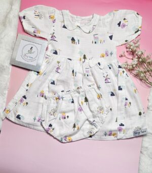Premium Muslin Frock & Bloomers Set – "Country Windmill"