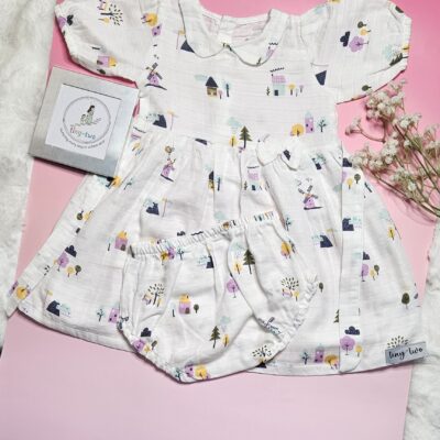 Premium Muslin Frock & Bloomers Set – "Country Windmill"
