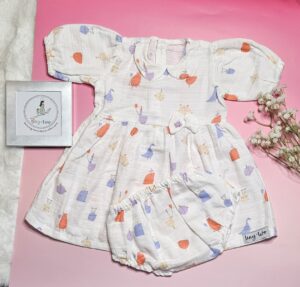 Premium Muslin Frock & Bloomers Set – "The Party Bird"