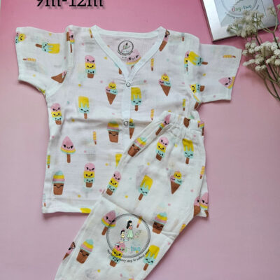 Ice-cream delight:Pure Comfort for Growing Explorers: The Muslin Long-Sleeve Pyjama Set