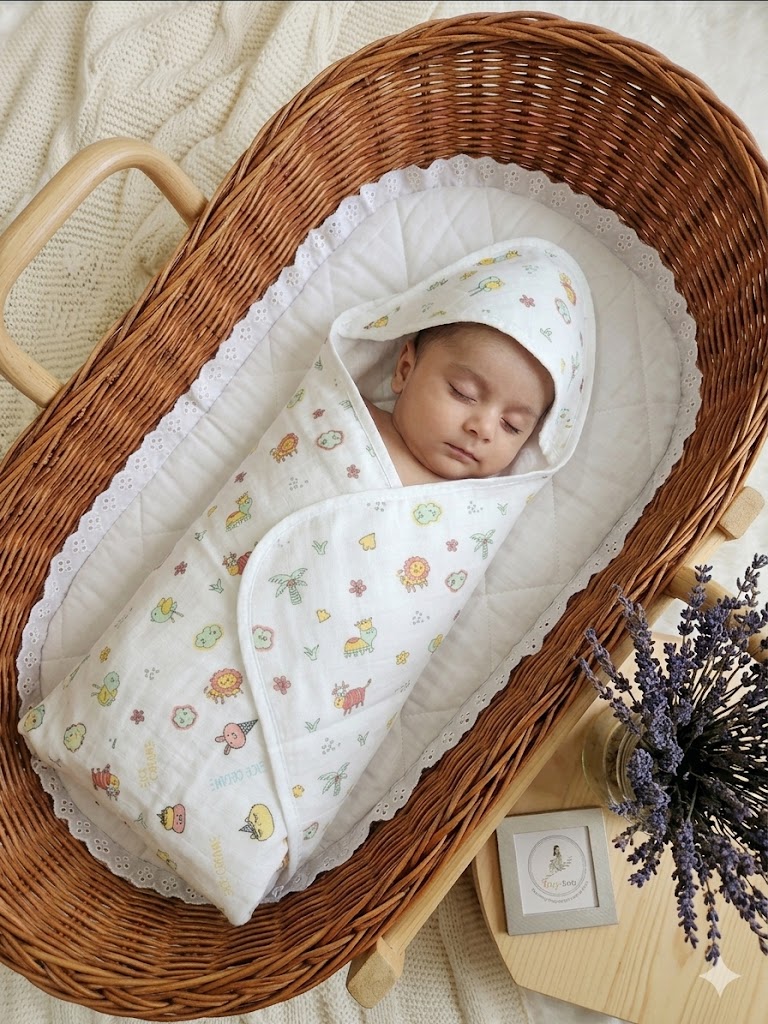 0ef82b4f-072f-434f-bf22-eeadd12b65f0 2-Layer Ultra-Lightweight Muslin Hooded Baby Towel